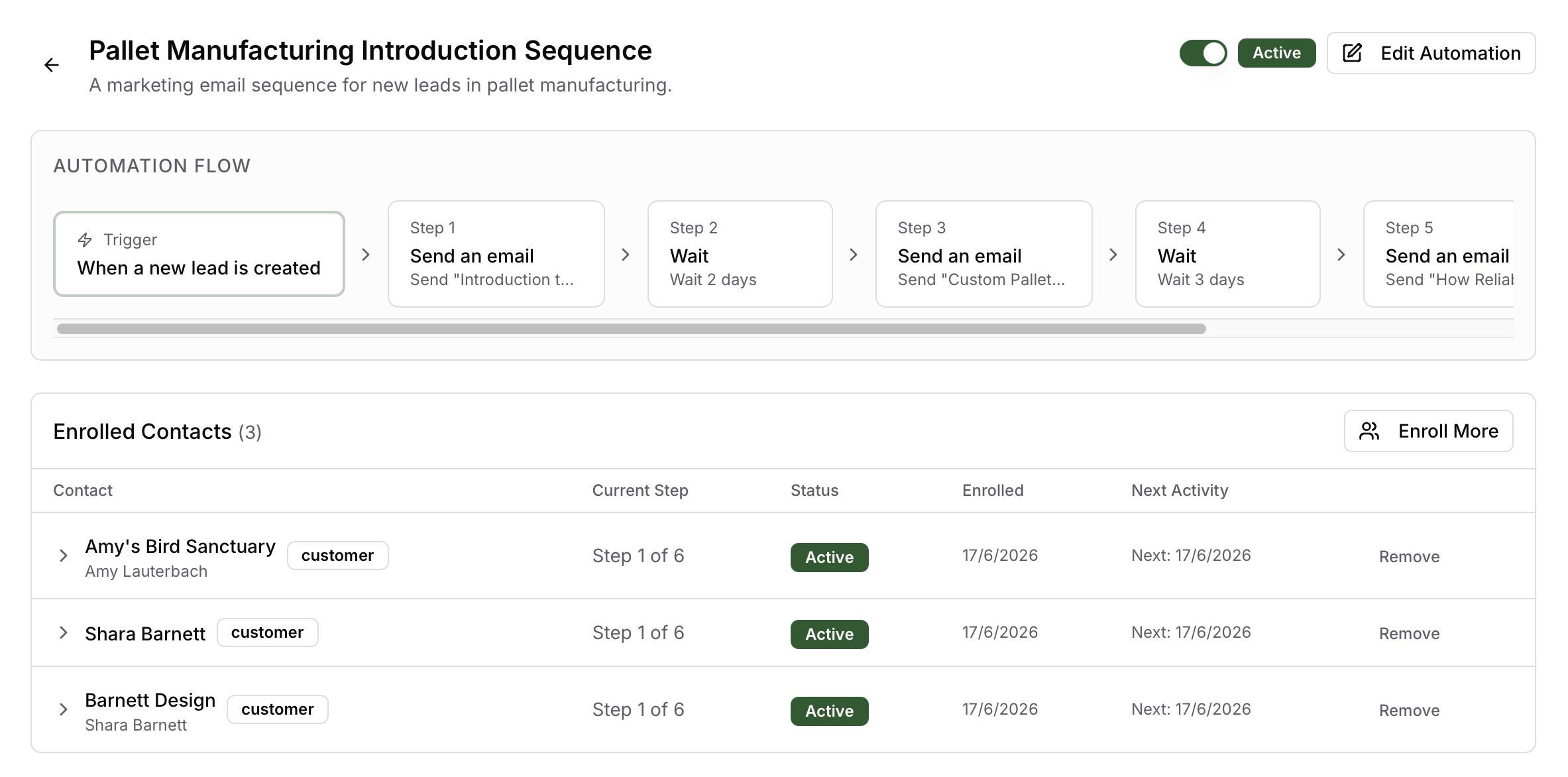 CRM automation workflow in Oorini